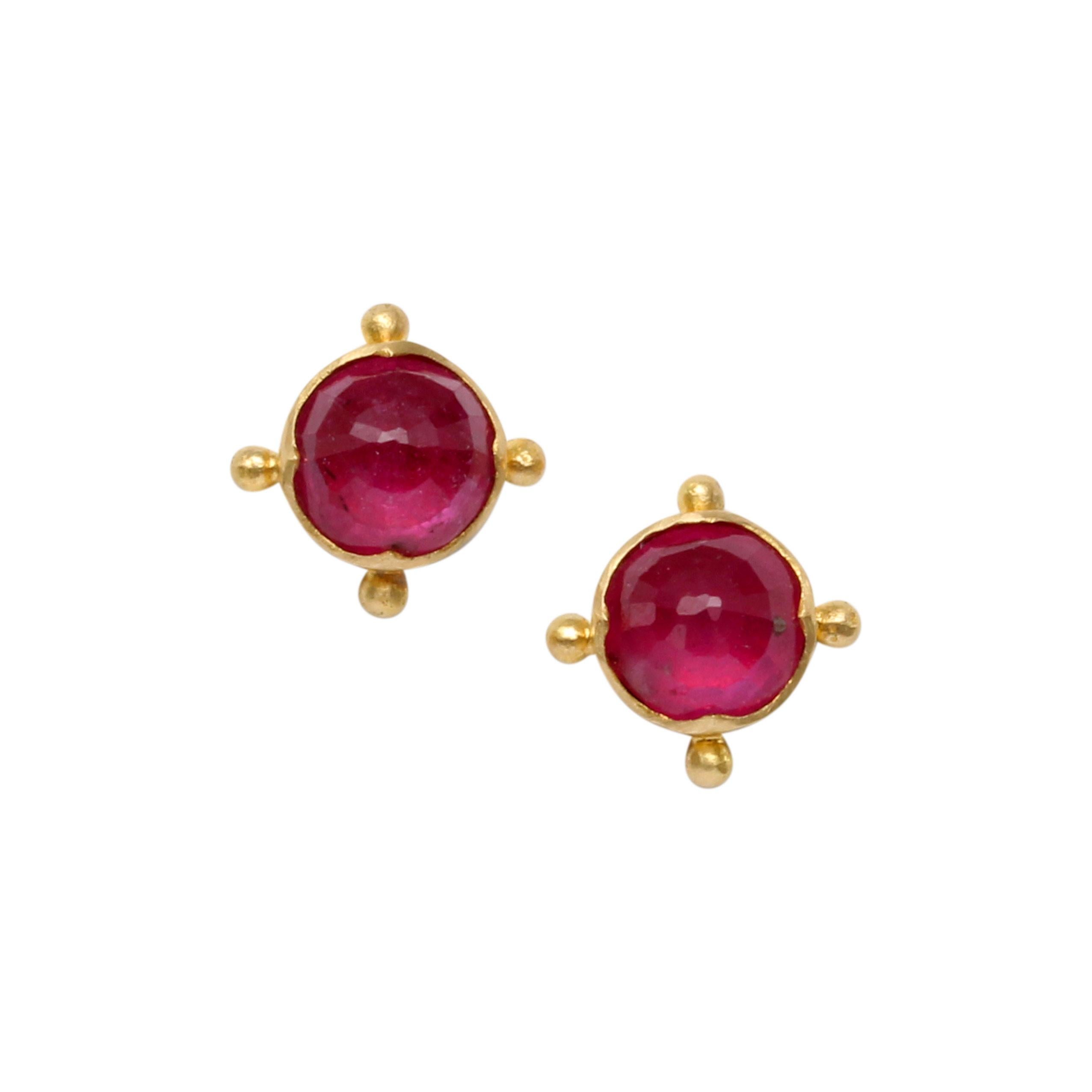 Steven Battelle 1.8 Carats Rose Cut Ruby 18K Gold Post Earrings For Sale 1