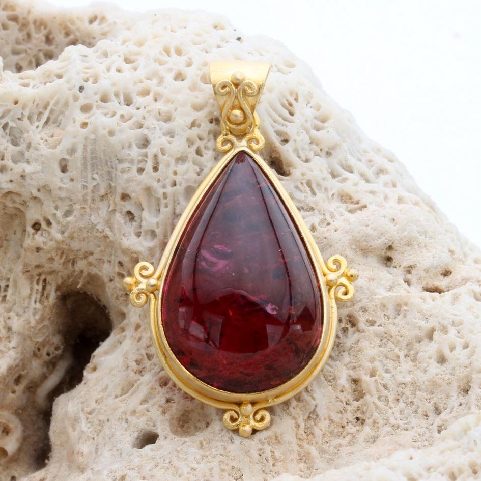 Steven Battelle 18,0 Karat Rosa Turmalin Cabochon 18K Gold Anhänger im Angebot 6