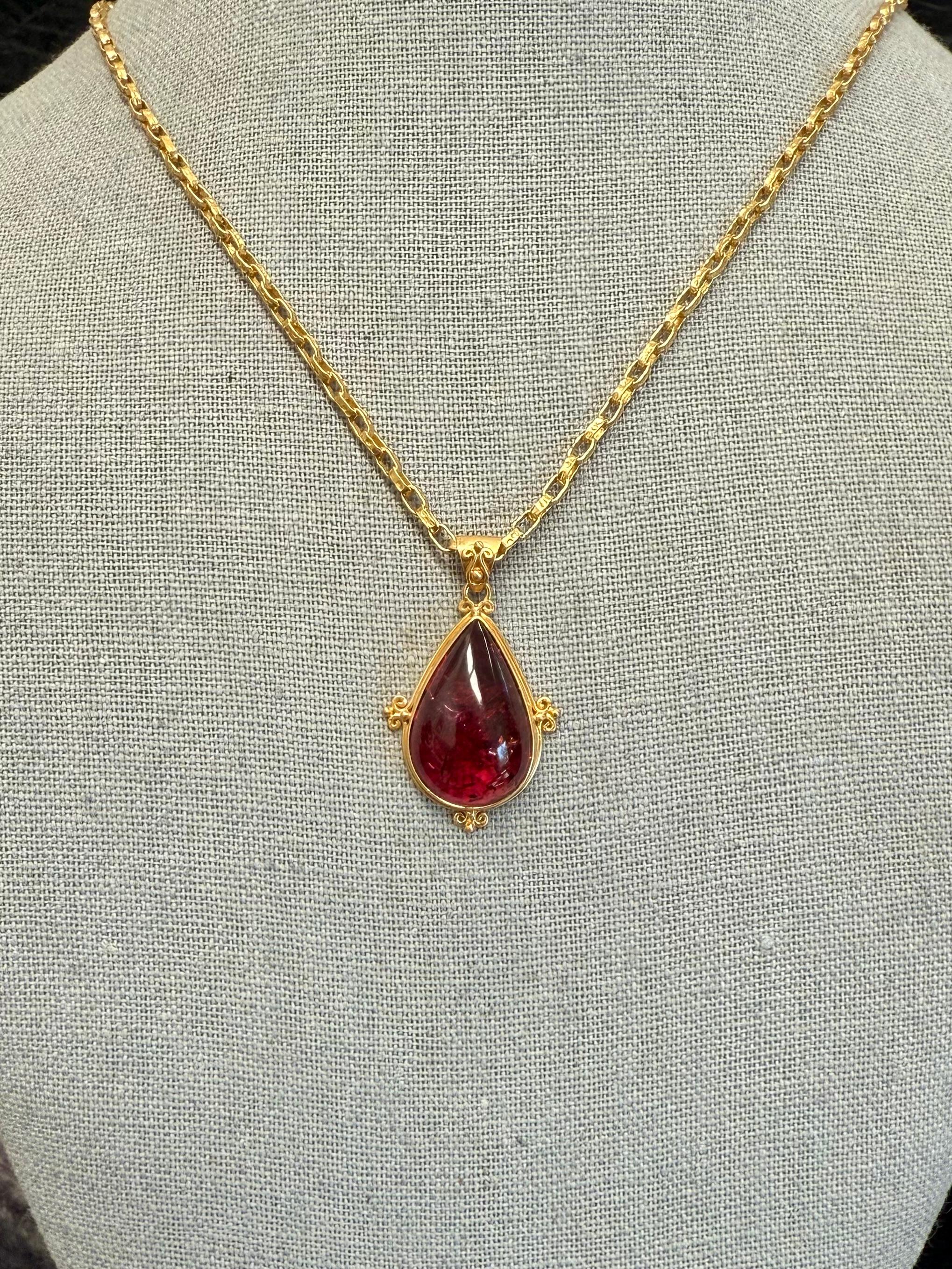 Steven Battelle 18,0 Karat Rosa Turmalin Cabochon 18K Gold Anhänger im Zustand „Neu“ im Angebot in Soquel, CA