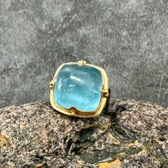Steven Battelle 18.1 Carats Cabochon Aquamarine Oxidized Sterling 18K Gold Ring