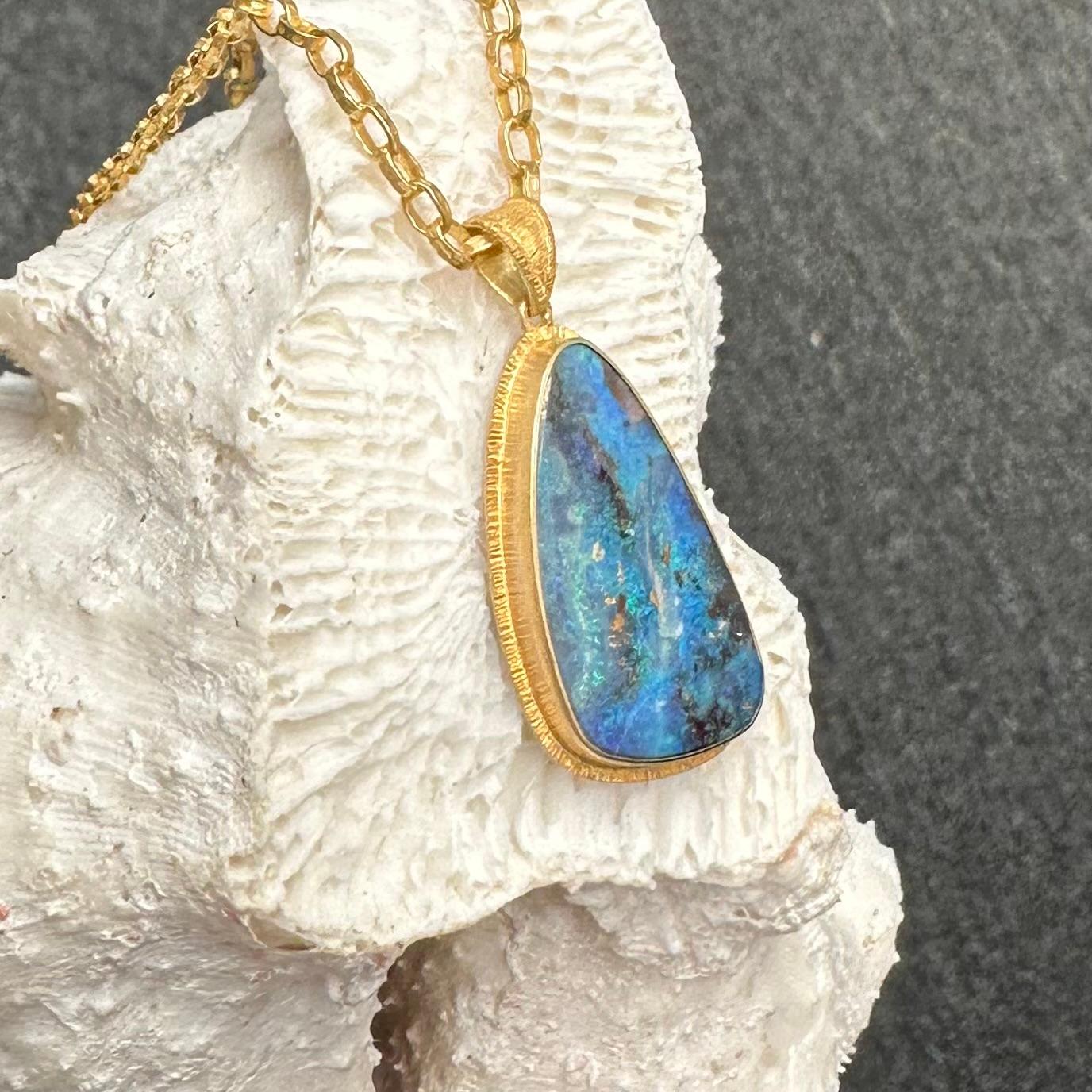 Steven Battelle 18.2 Carats Australian Boulder Opal 18k Gold Pendant 4