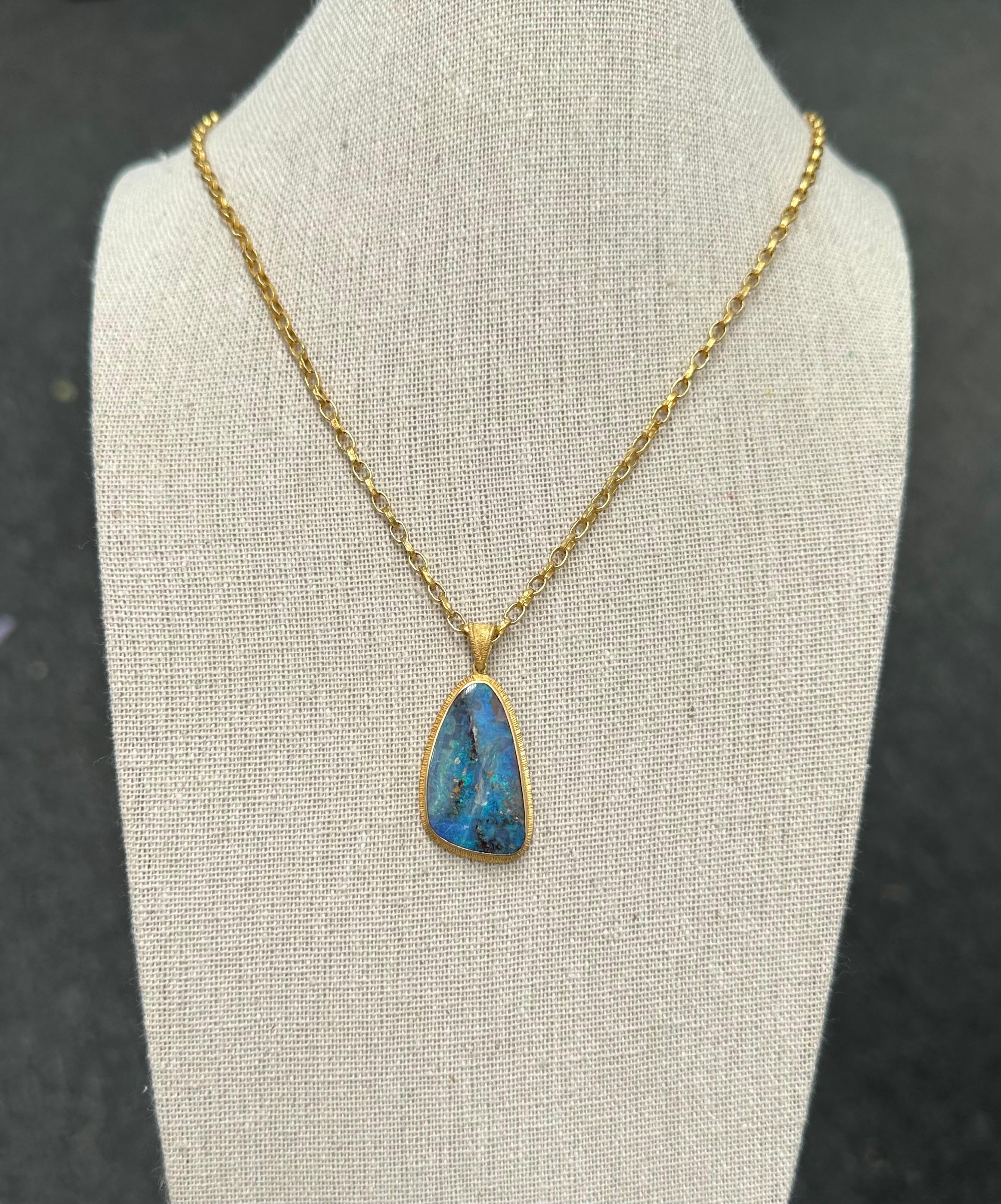 Women's or Men's Steven Battelle 18.2 Carats Australian Boulder Opal 18k Gold Pendant