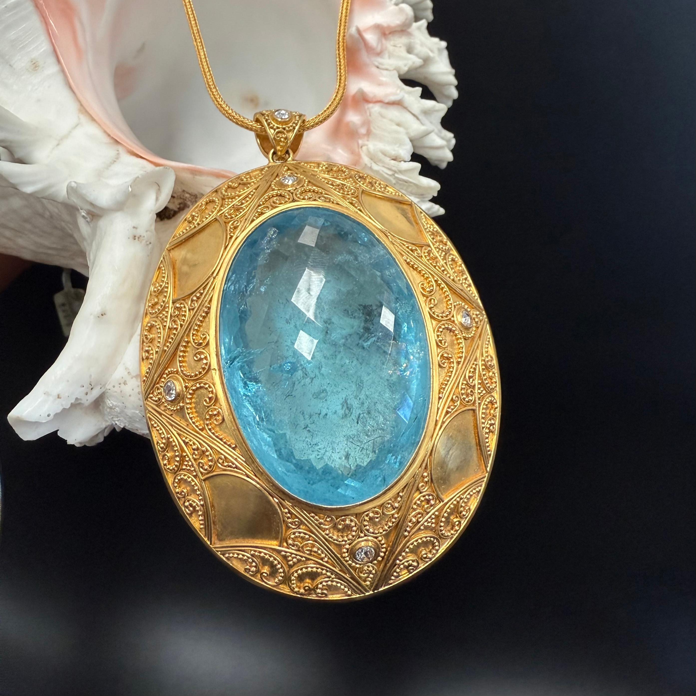 Steven Battelle Aigue-marine 182,3 carats Diamants Or granulé 22K  Pendentif en vente 4