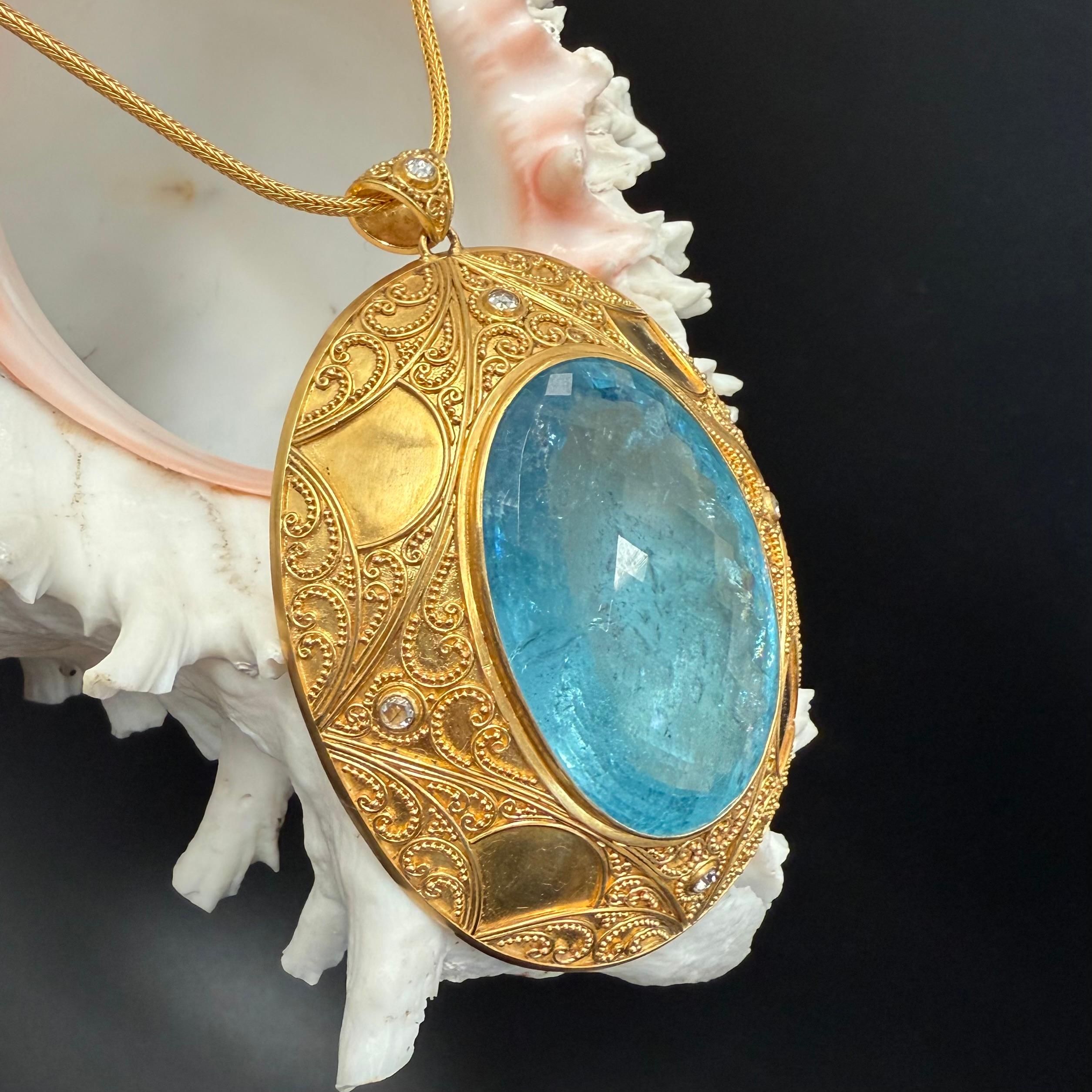 Steven Battelle Aigue-marine 182,3 carats Diamants Or granulé 22K  Pendentif en vente 5