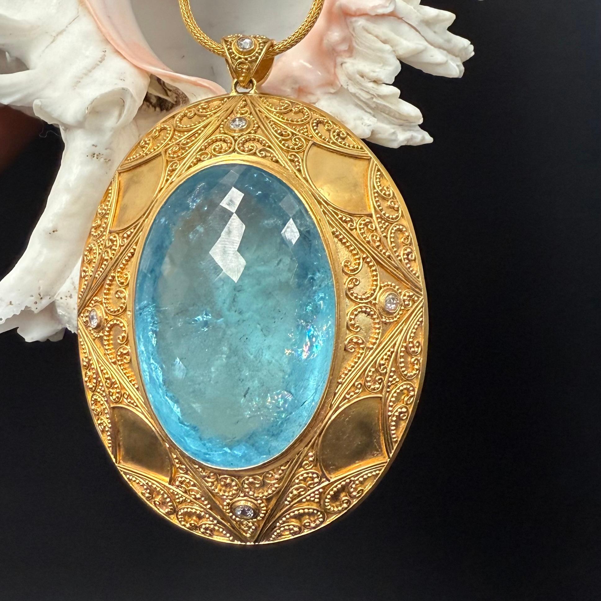 Steven Battelle Aigue-marine 182,3 carats Diamants Or granulé 22K  Pendentif en vente 7