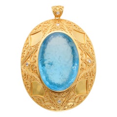 Steven Battelle 182,3 Quilates Diamantes Aguamarina Oro Granulado 22K  Colgante