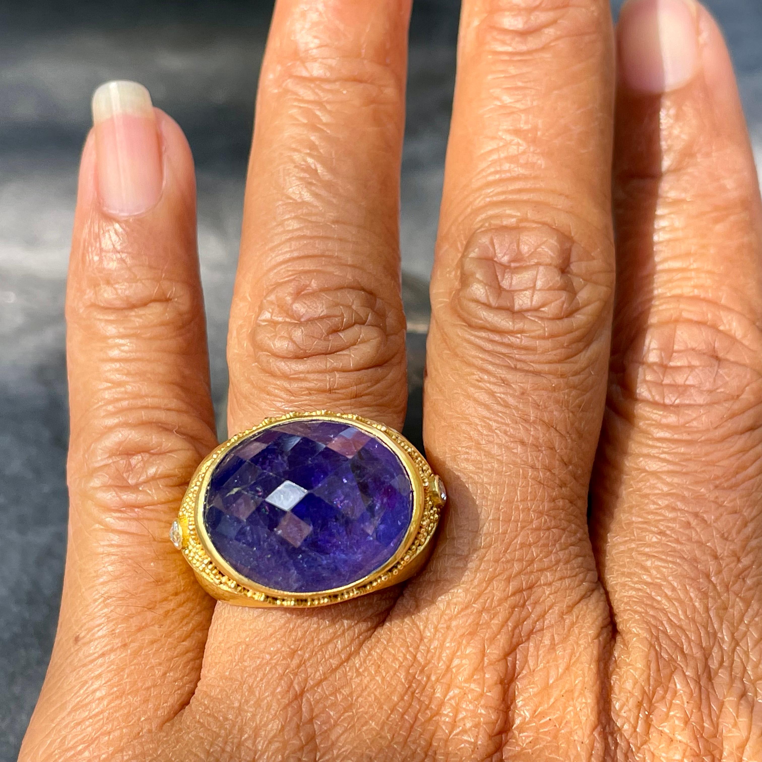 Steven Battelle 18.5 Carat Tanzanite Cocktail Ring 22K Gold For Sale 13