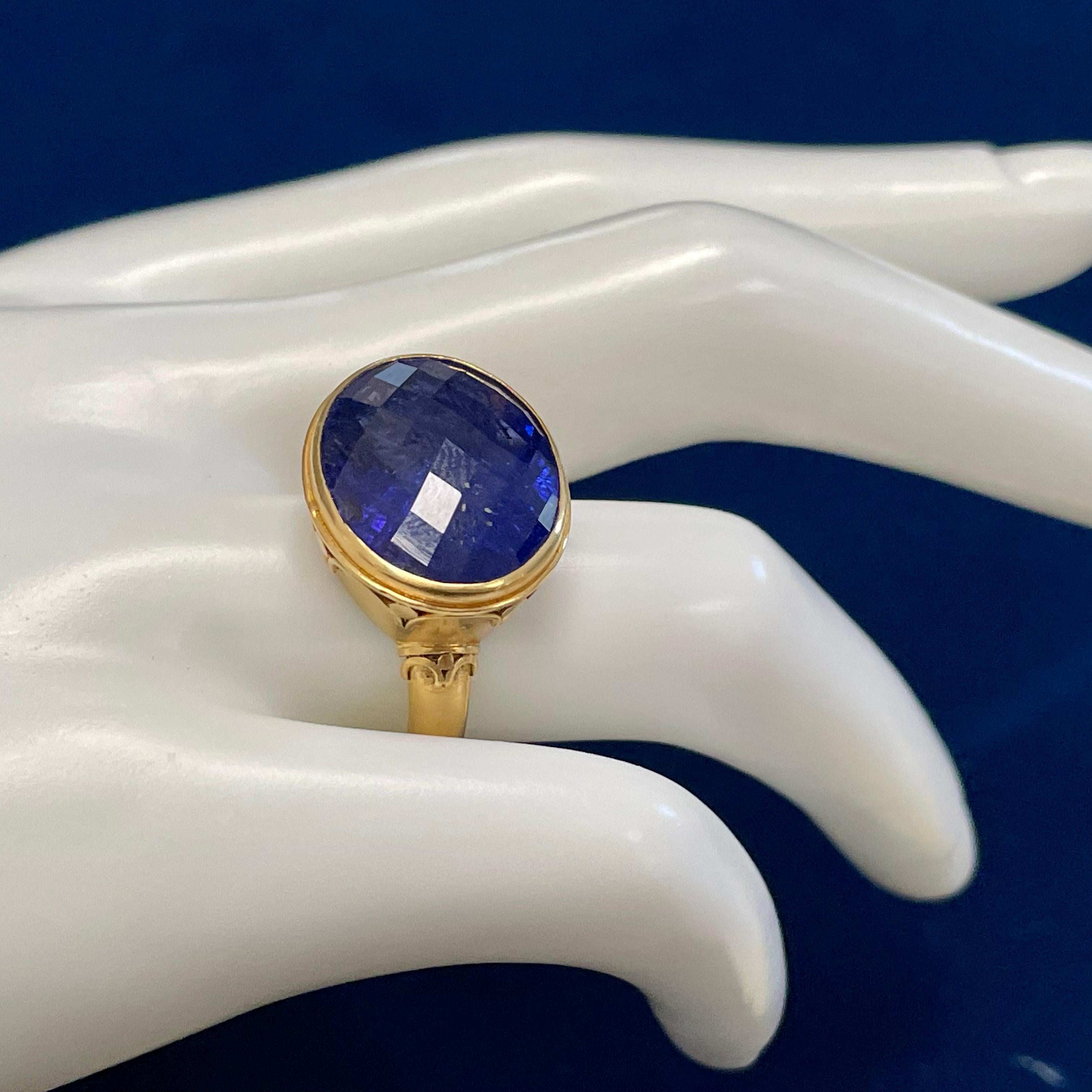 Steven Battelle 18.5 Carat Tanzanite Cocktail Ring 22K Gold In New Condition For Sale In Soquel, CA