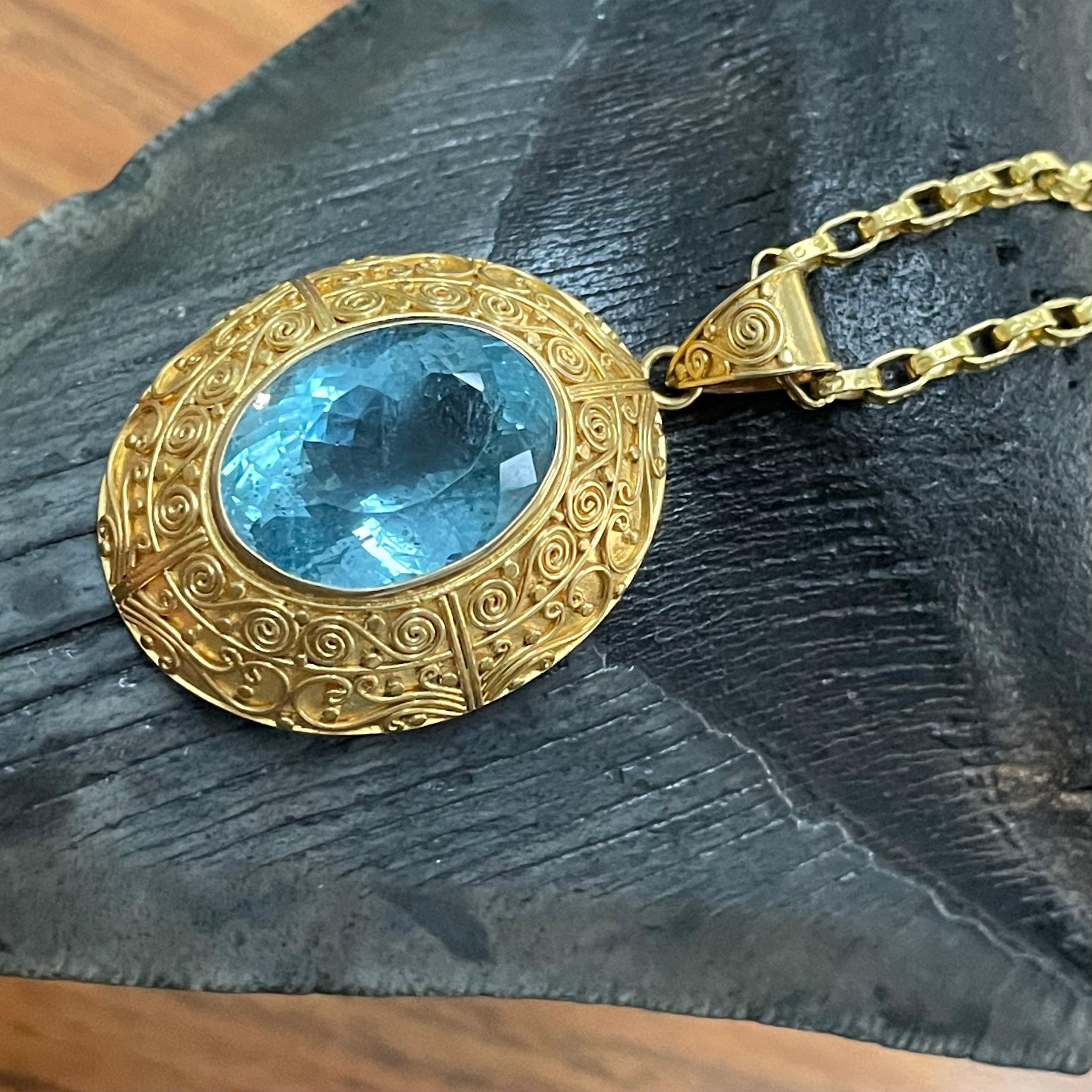 Ciondolo in oro 18K con acquamarina sfaccettata da 18,5 carati di Steven Battelle in vendita 4