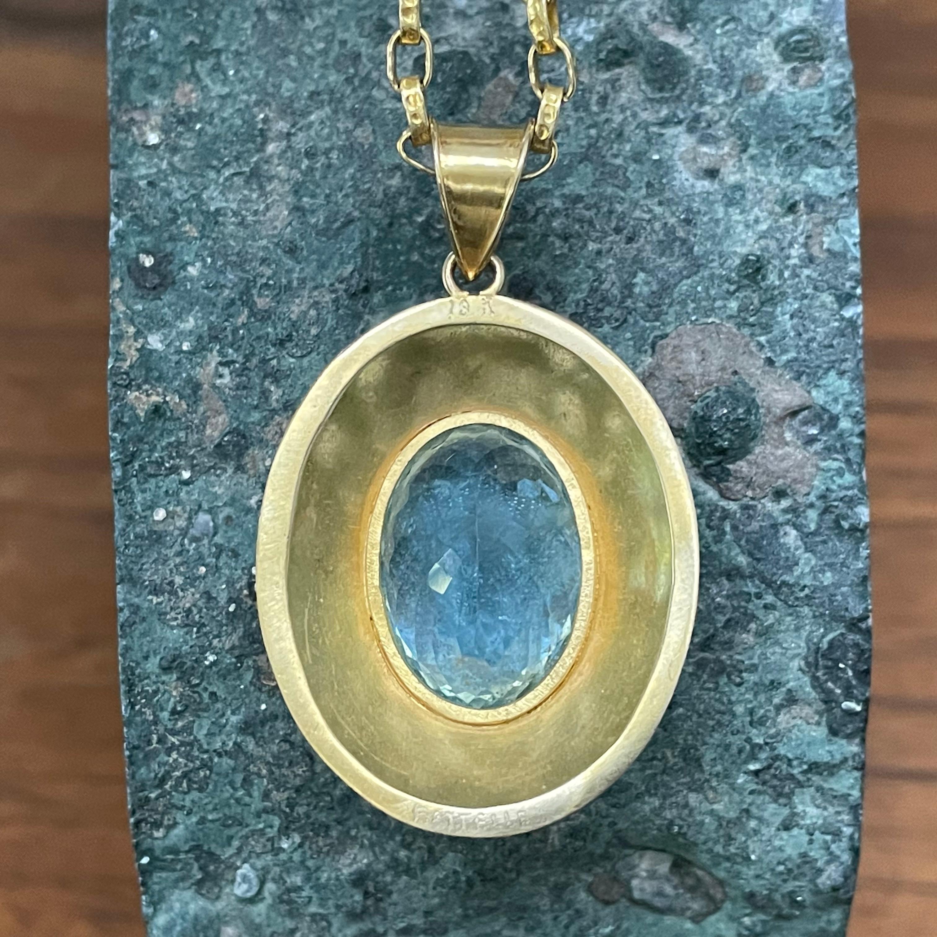 Ciondolo in oro 18K con acquamarina sfaccettata da 18,5 carati di Steven Battelle In condizioni Nuovo in vendita a Soquel, CA