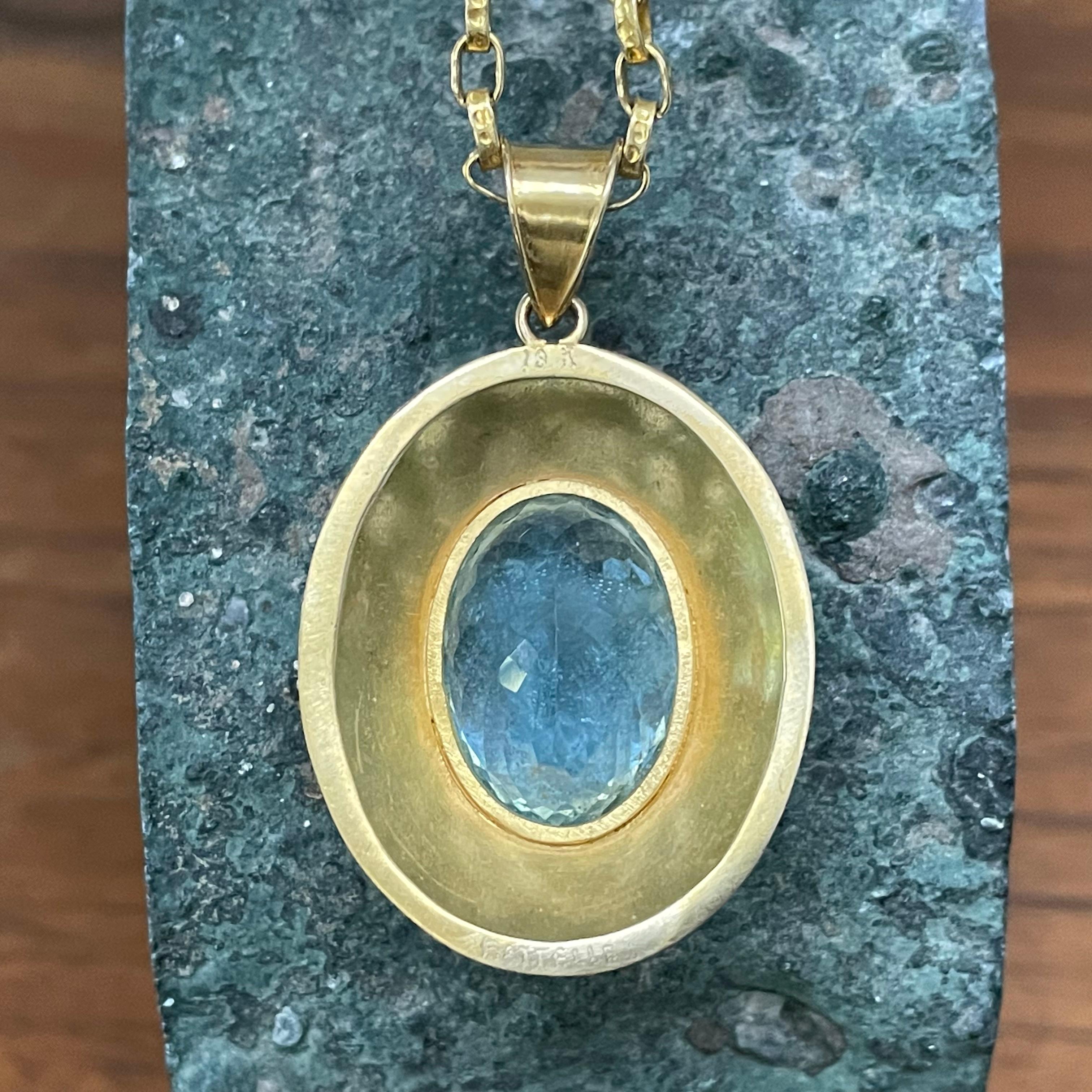 Steven Battelle 18.5 Carats Faceted Aquamarine 18K Gold Pendant In New Condition For Sale In Soquel, CA