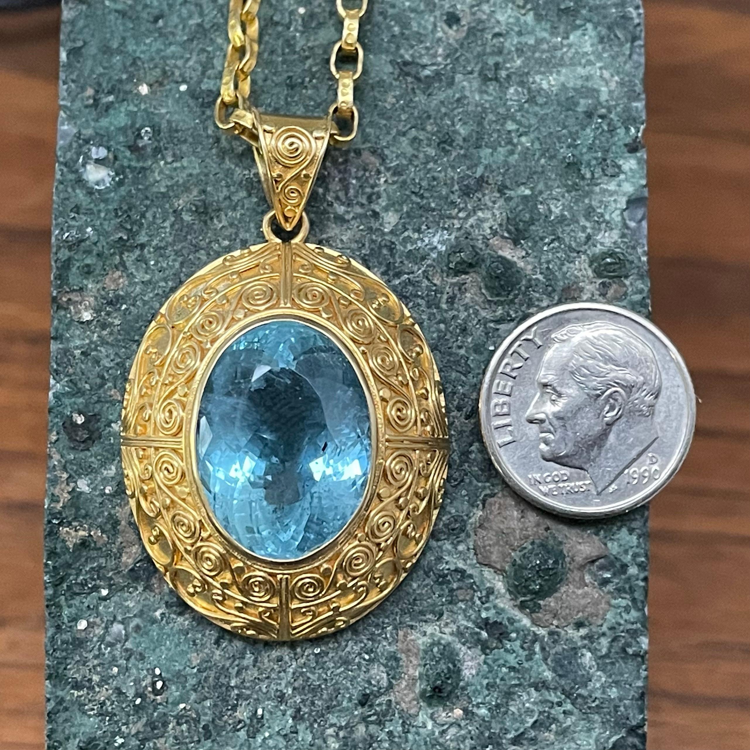 da uomo o donna Ciondolo in oro 18K con acquamarina sfaccettata da 18,5 carati di Steven Battelle in vendita