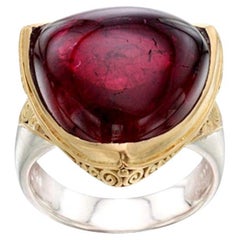 Steven Battelle Bague en or 18 carats et argent sterling avec tourmaline rose de 18,5 carats