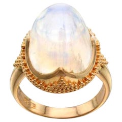 Steven Battelle Bague en or 22 carats avec pierre de lune arc-en-ciel de 18,6 carats