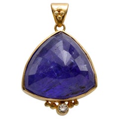 Steven Battelle 18.9 Carats Tanzanite Diamond 18K Gold Pendant 