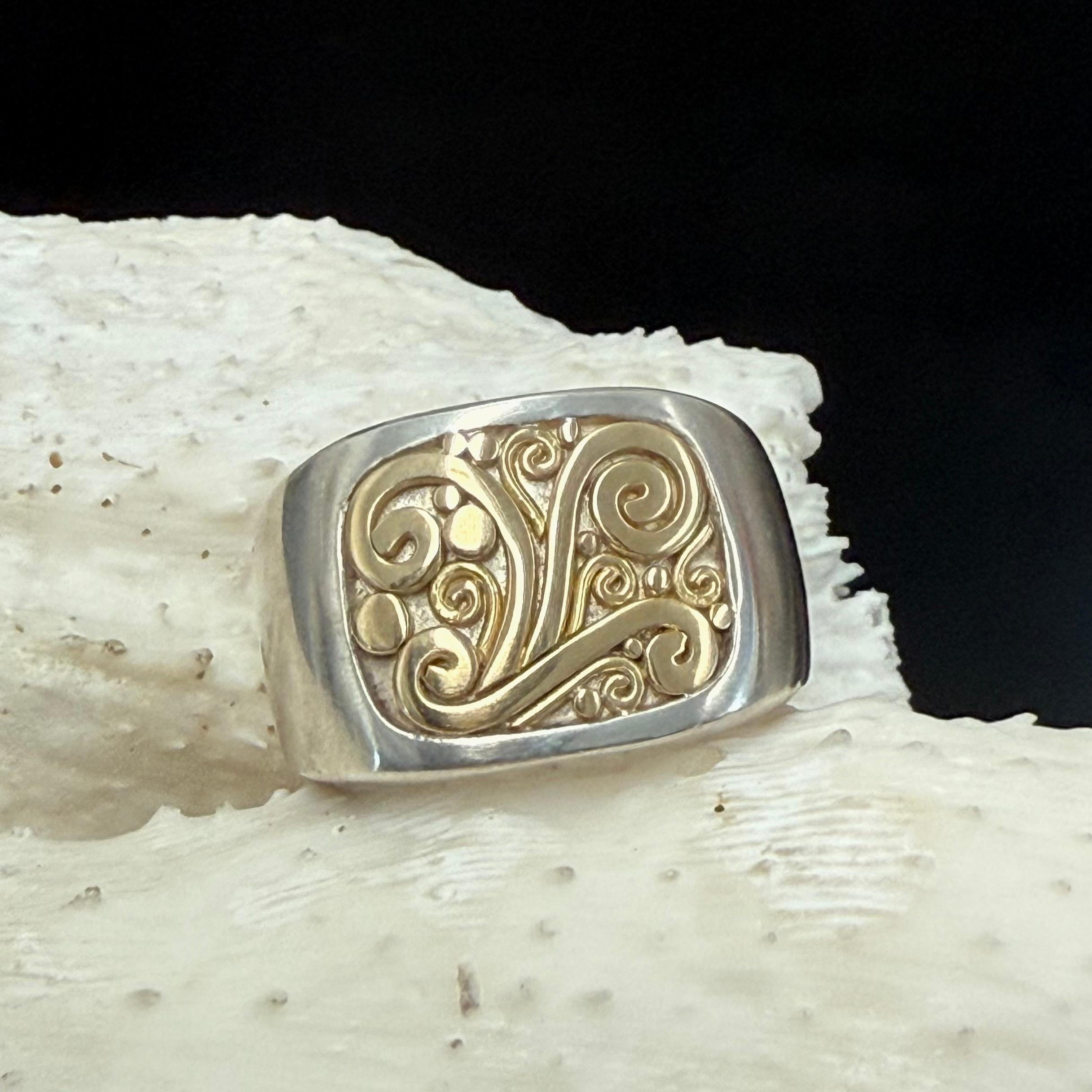 da uomo o donna Steven Battelle Anello in argento sterling con intarsio a filo d'oro 18 carati in vendita