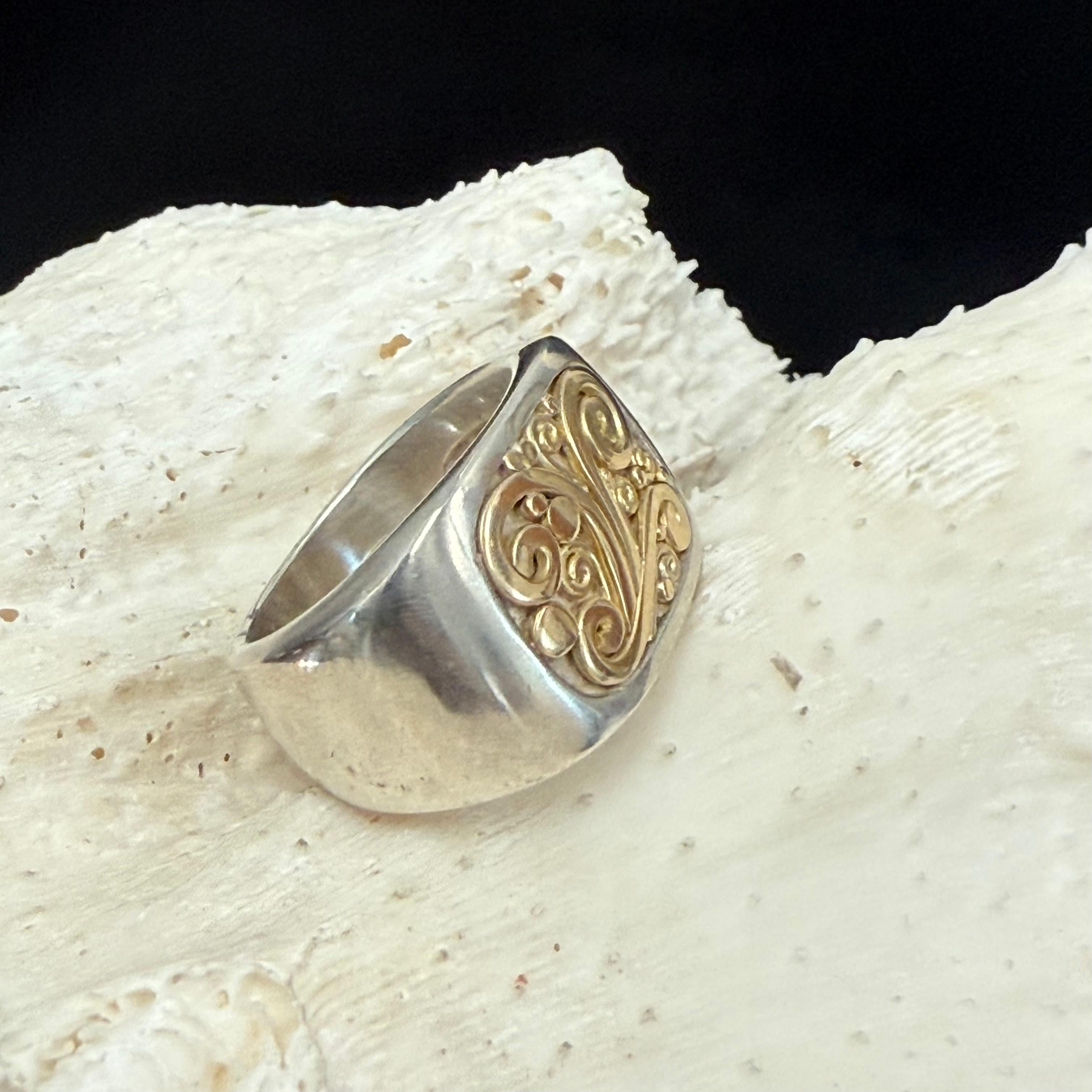 Steven Battelle Anello in argento sterling con intarsio a filo d'oro 18 carati in vendita 1