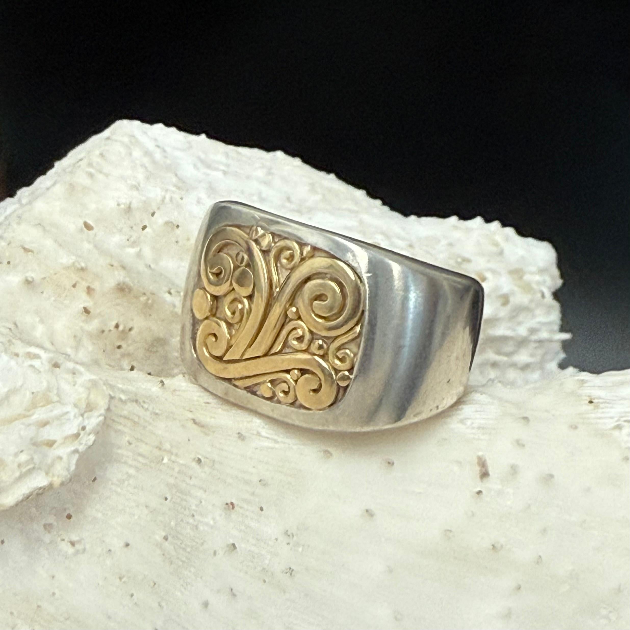 Steven Battelle Anello in argento sterling con intarsio a filo d'oro 18 carati in vendita 2