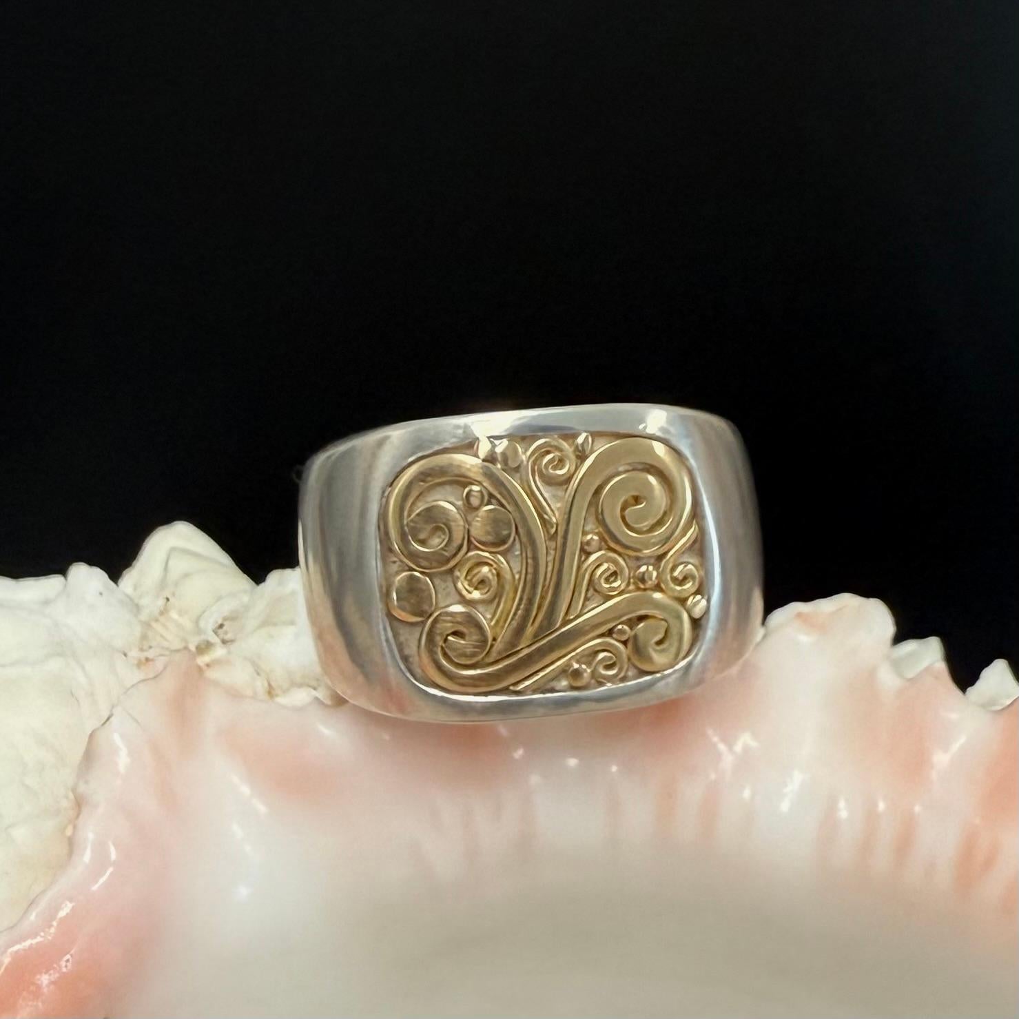 Steven Battelle Anello in argento sterling con intarsio a filo d'oro 18 carati in vendita 4