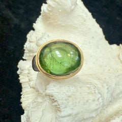 Steven Battelle 19.0 Carats Green Tourmaline Cabochon Sterling/18K Gold Ring