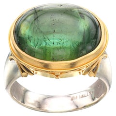 Steven Battelle 19.0 Carats Cabochon de Tourmaline Verte Sterling/18K Gold Ring