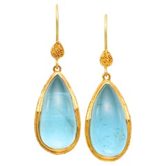 Steven Battelle 19.6 Carats Aquamarine 22K Gold Wire Earrings