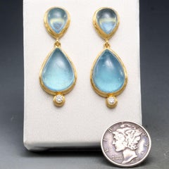 Steven Battelle 19.6 Carats Aquamarine Diamond 18K Gold Post Earrings