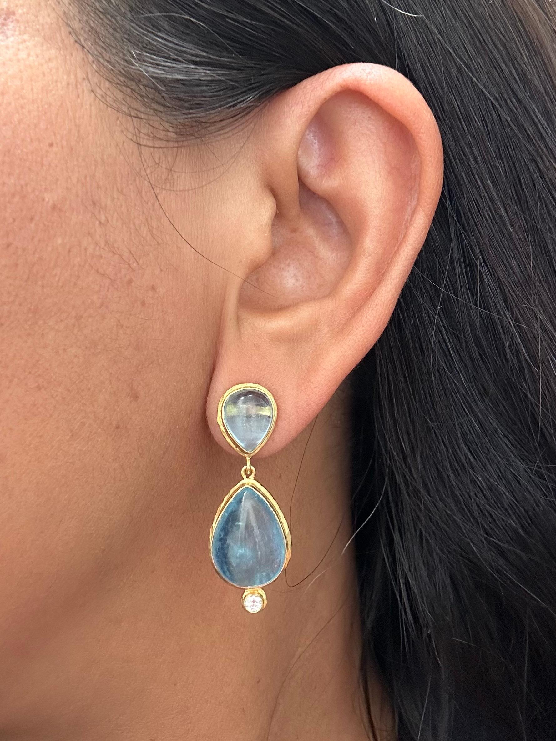 Contemporary Steven Battelle 19.6 Carats Aquamarine Diamond 18K Gold Post Earrings For Sale