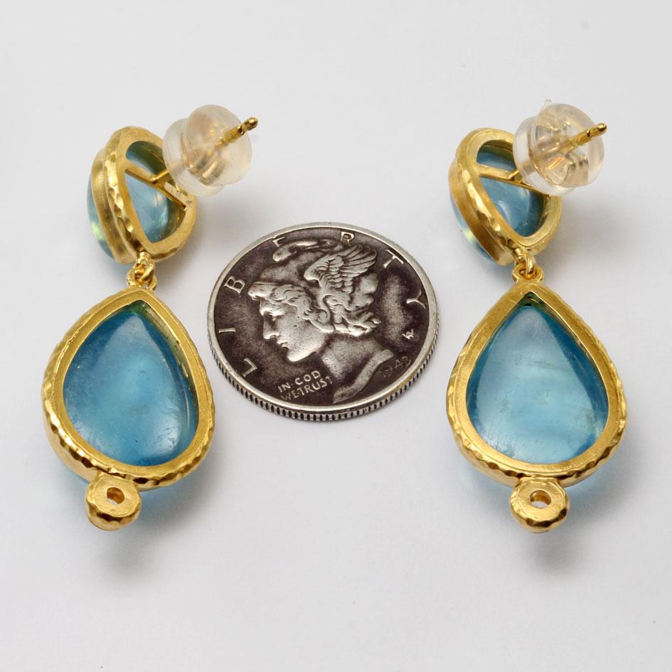 Cabochon Steven Battelle 19.6 Carats Aquamarine Diamond 18K Gold Post Earrings For Sale