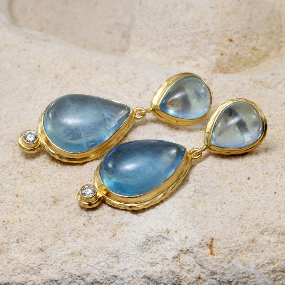 Steven Battelle 19.6 Carats Aquamarine Diamond 18K Gold Post Earrings In New Condition For Sale In Soquel, CA
