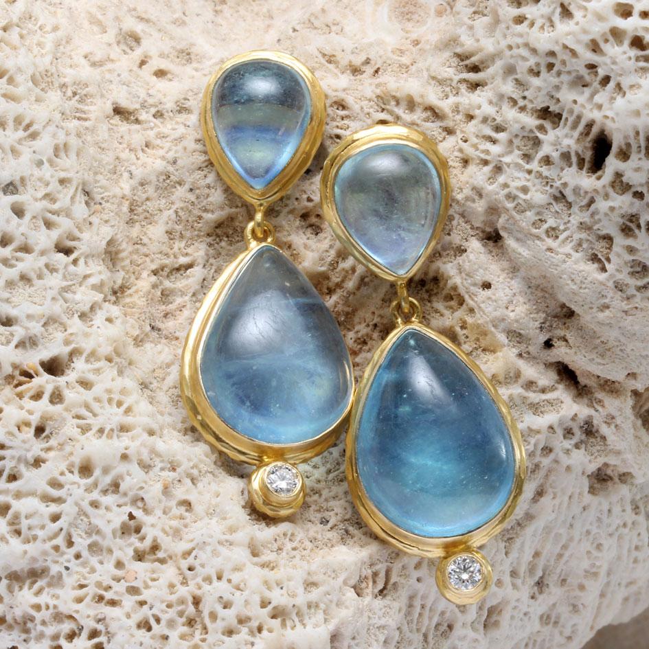 Women's or Men's Steven Battelle 19.6 Carats Aquamarine Diamond 18K Gold Post Earrings For Sale