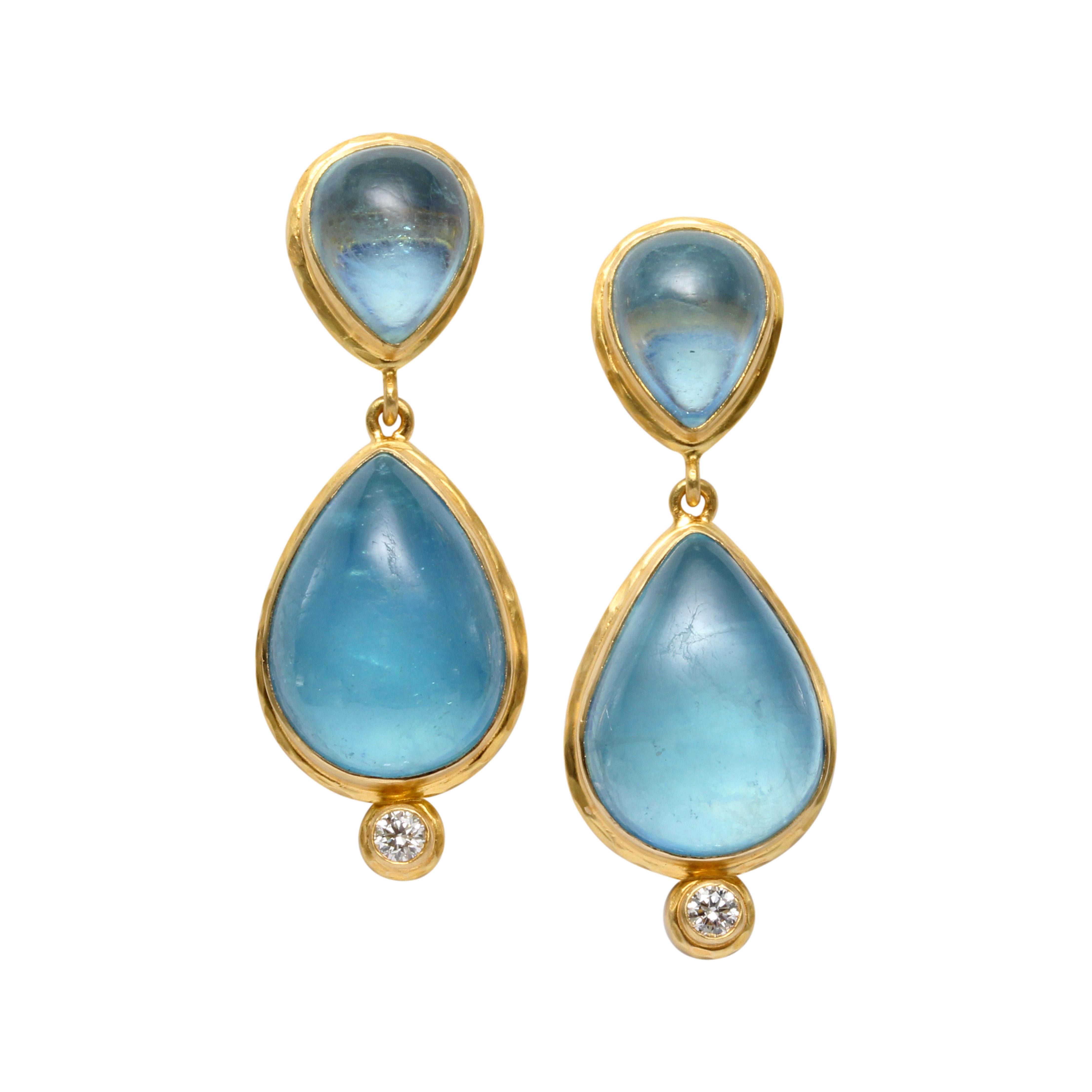 Steven Battelle 19.6 Carats Aquamarine Diamond 18K Gold Post Earrings For Sale 1