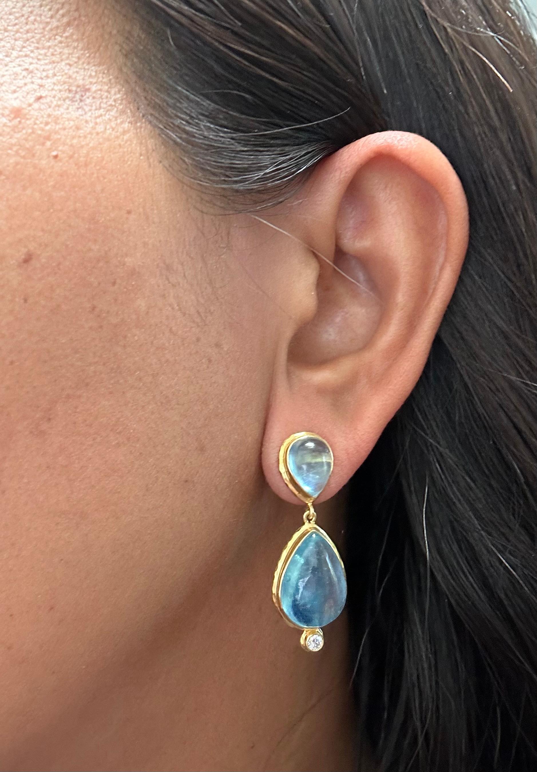 Steven Battelle 19.6 Carats Aquamarine Diamond 18K Gold Post Earrings For Sale 2