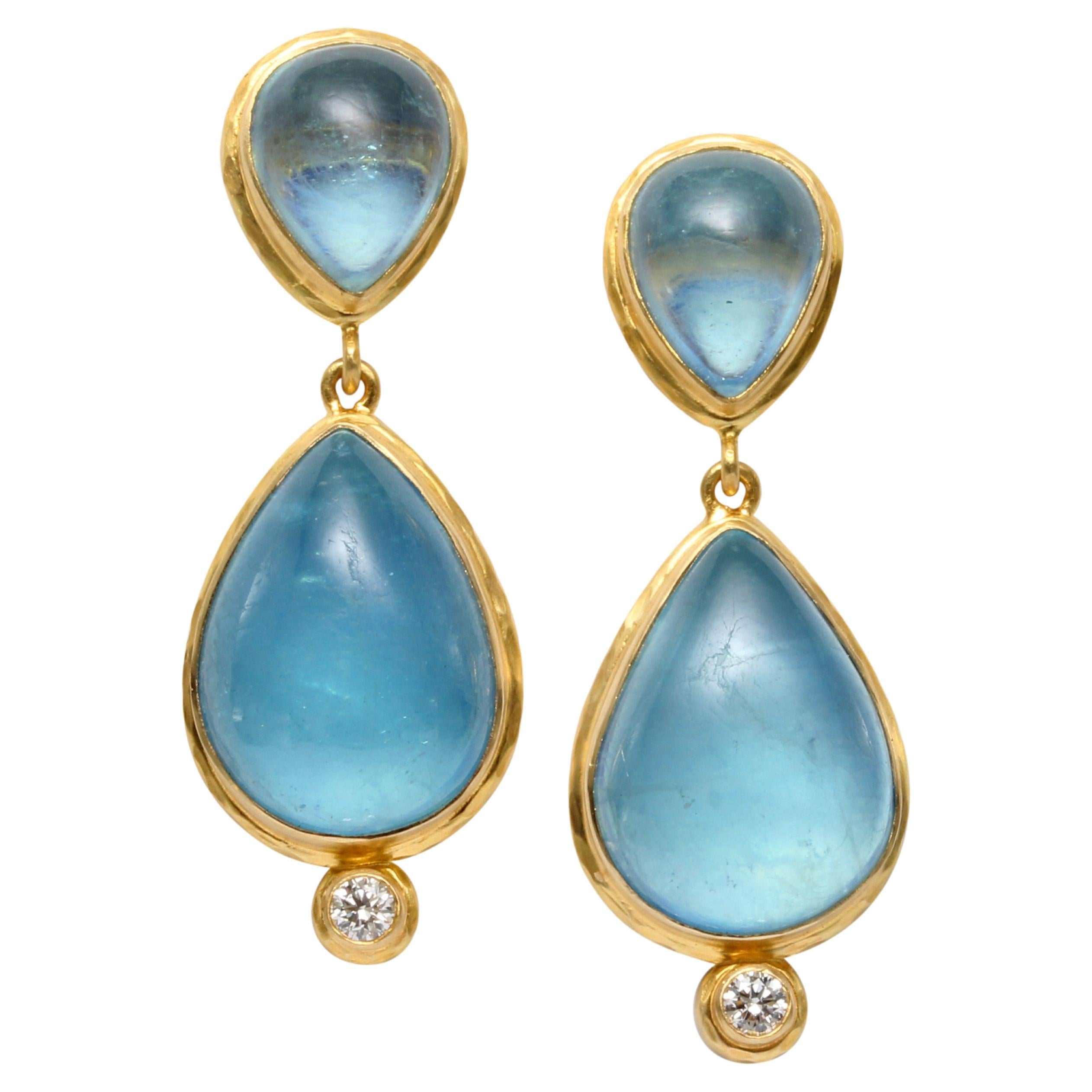 Steven Battelle 19.6 Carats Aquamarine Diamond 18K Gold Post Earrings