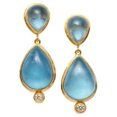 Steven Battelle 19.6 Carats Aquamarine Diamond 18K Gold Post Earrings