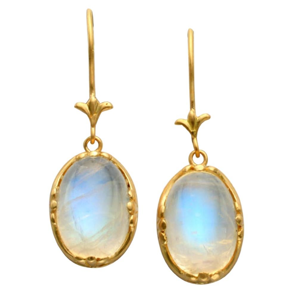 Paula Crevoshay Aquamarine Moonstone Gold Earrings at 1stDibs