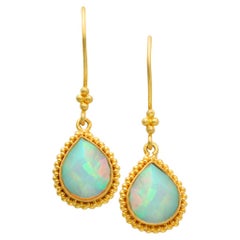 Steven Battelle 2 Carats Ethiopian Opal Granulated 22K Gold Wire Earrings