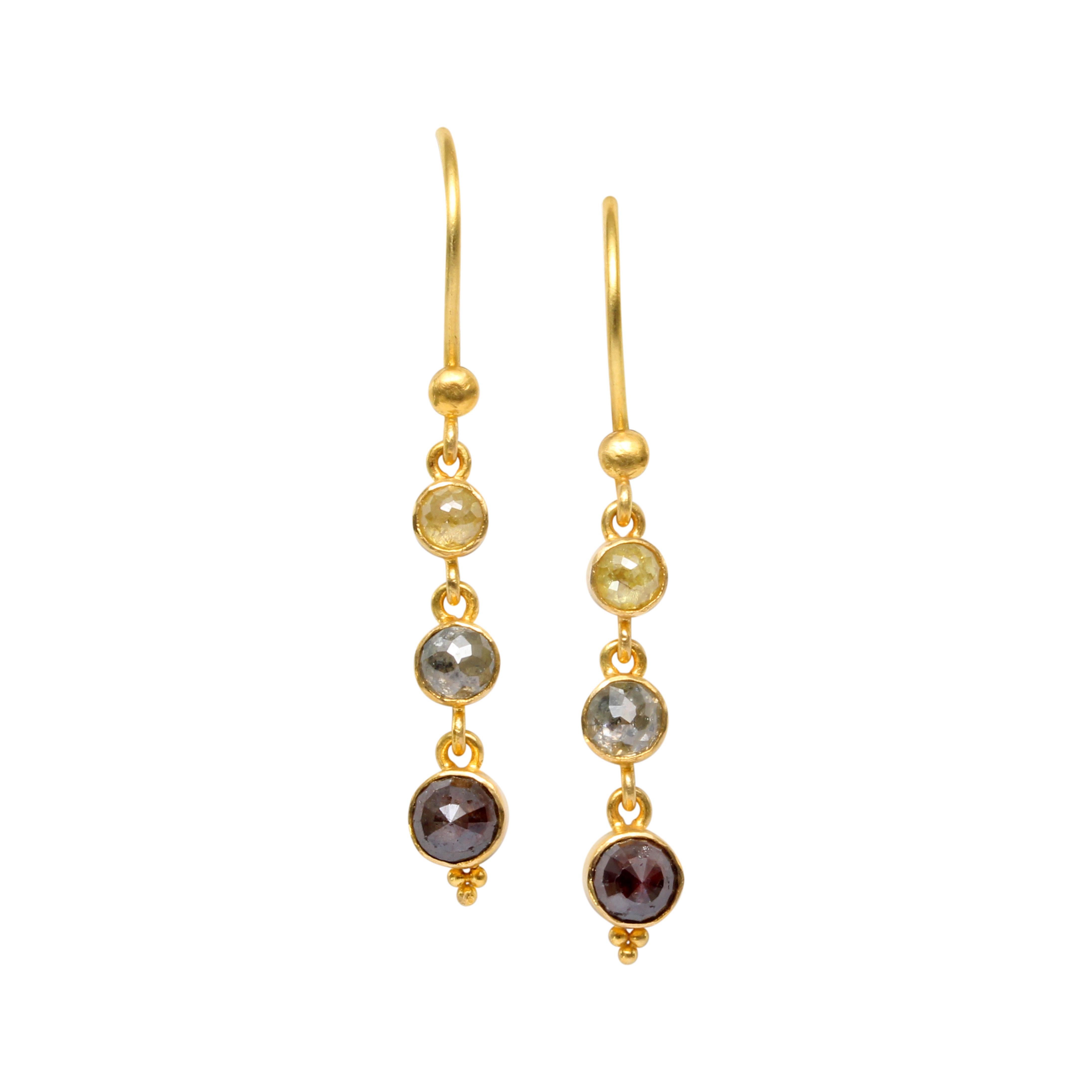 Women's Steven Battelle 2.0 Carats Multicolored Natural Diamond 18K Gold Earrings For Sale