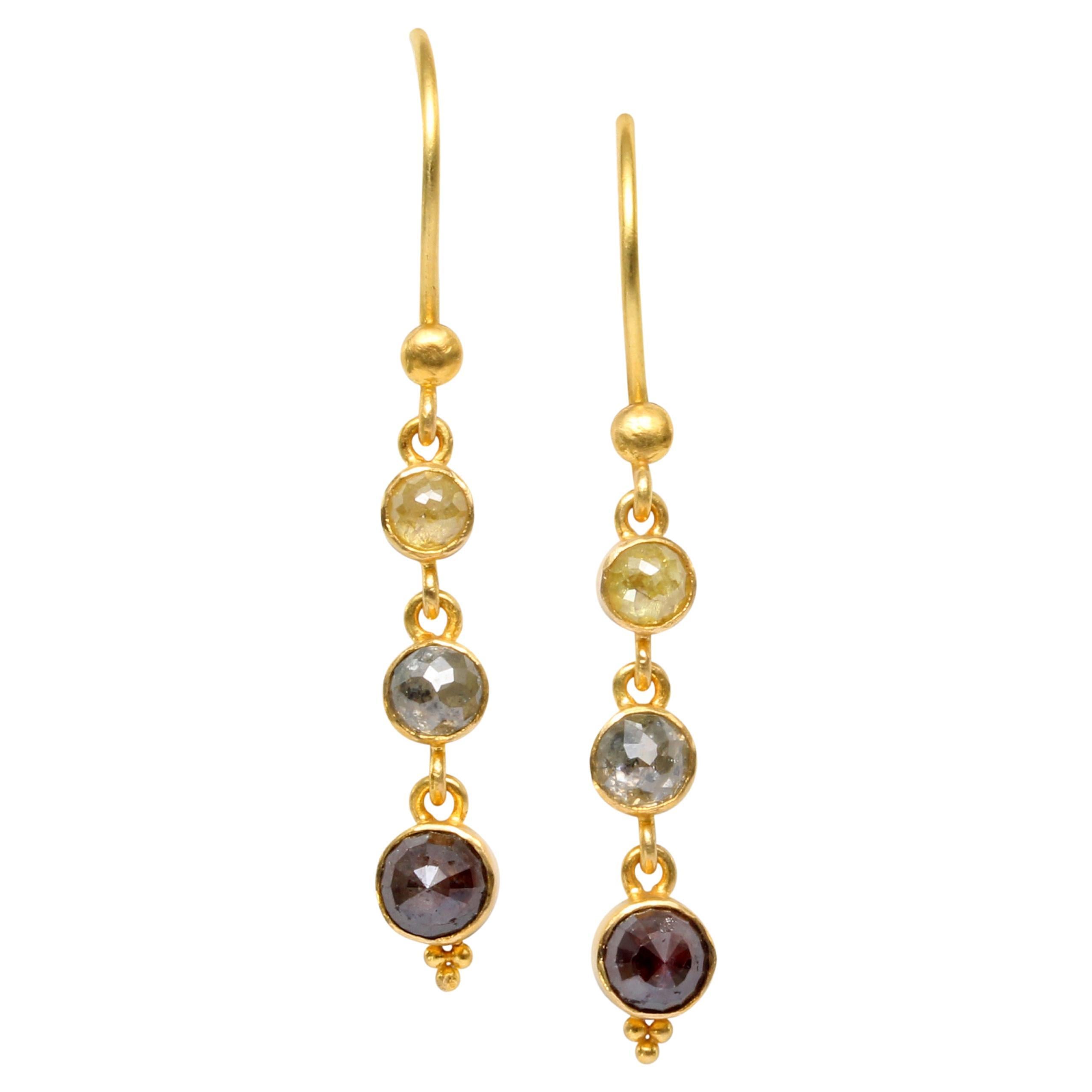 Steven Battelle 2.0 Carats Multicolored Natural Diamond 18K Gold Earrings For Sale