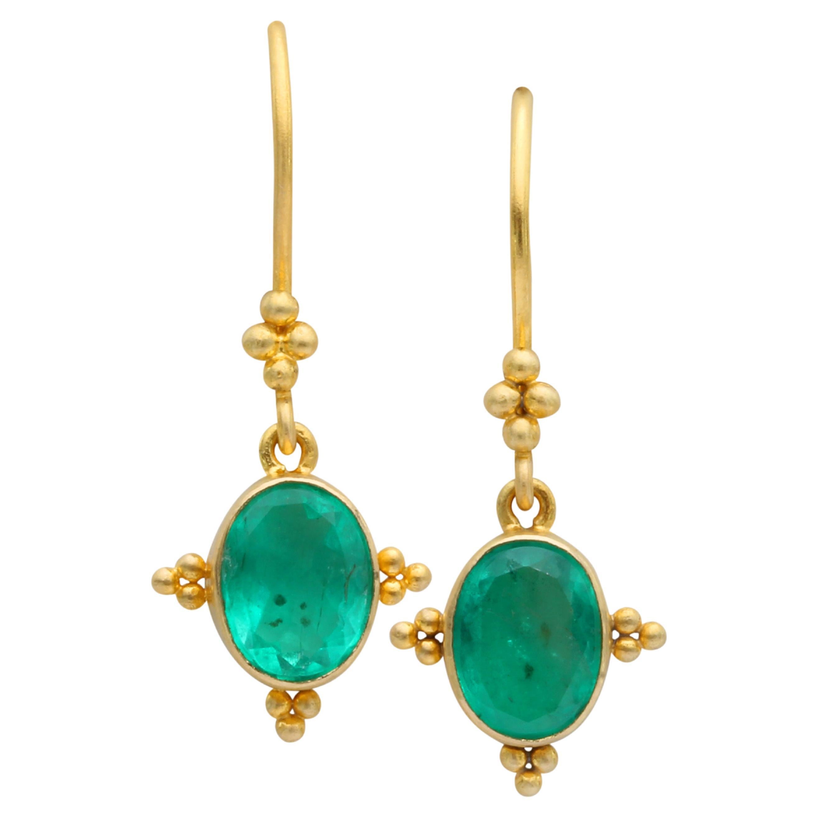 Steven Battelle 2.0 Carats Zambian Emerald 18K Gold Wire Earrings