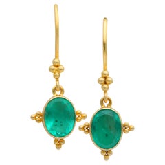 Steven Battelle 2.0 Carats Zambian Emerald 18K Gold Wire Earrings