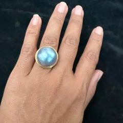 Steven Battelle 20 mm Black Mabe Shell 18K/sterling Ring
