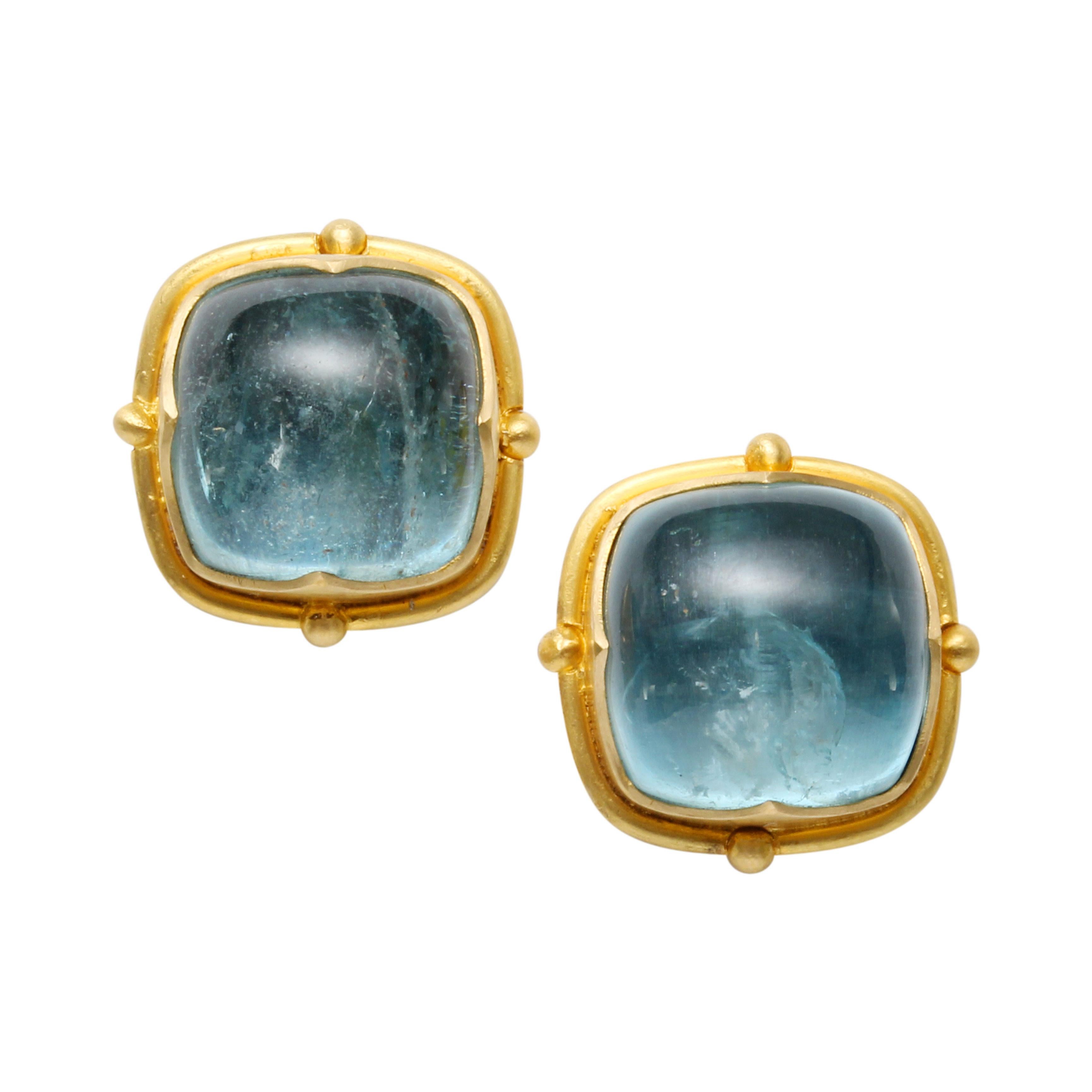 Steven Battelle 20.1 Carats Cabochon Aquamarine 18K Gold Post Earrings For Sale 1