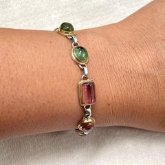 Steven Battelle Pulsera de turmalina mixta de 20,2 quilates de plata y oro de 18 quilates
