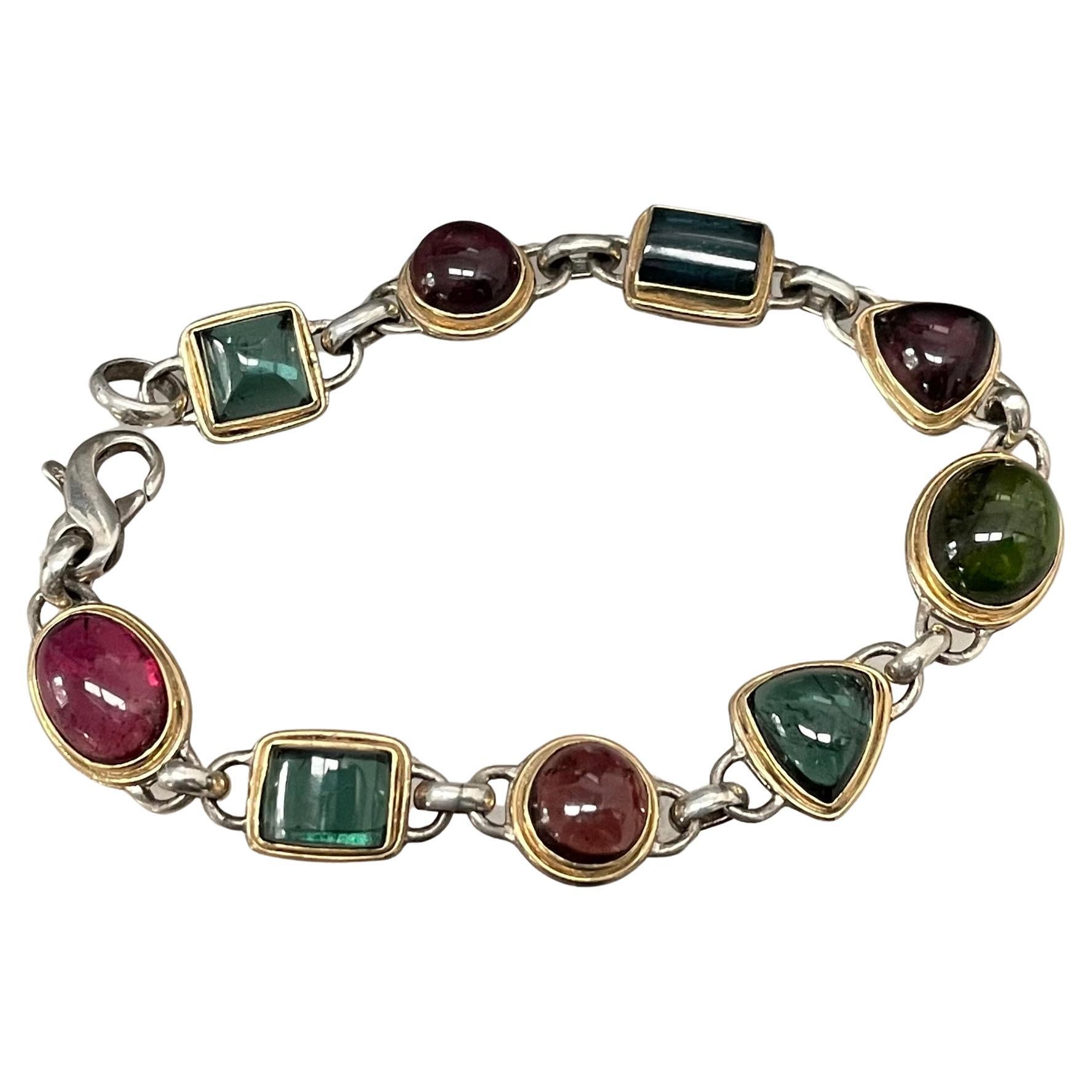 Steven Battelle 20.2 Carat Mixed Tourmaline Silver and 18K Gold