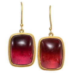 Steven Battelle 20.6 Carats Cabochon Pink Tourmaline 18K Gold Earrings