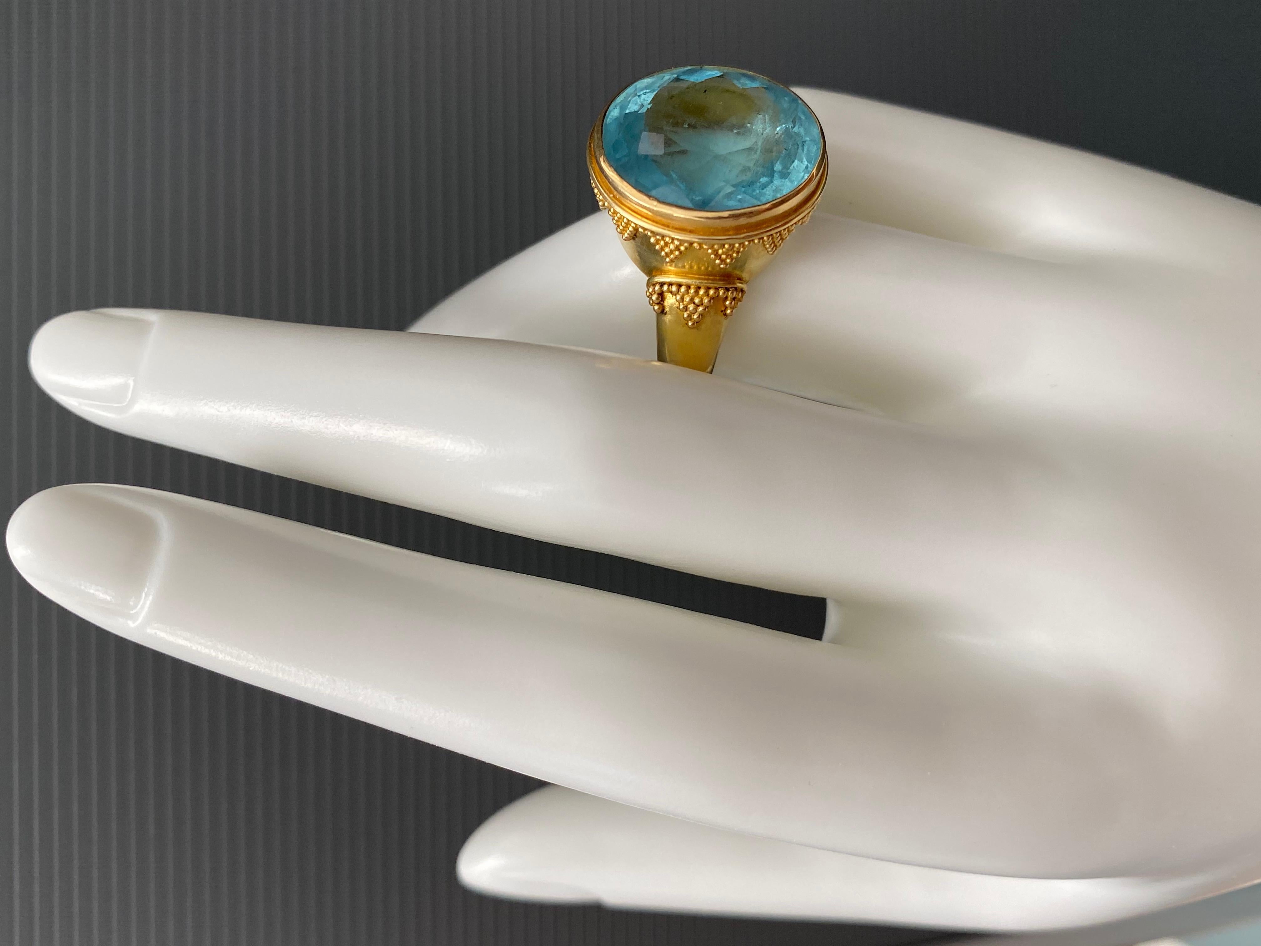 Steven Battelle 20.7 Carat Aquamarine Ring 18k Gold In New Condition In Soquel, CA