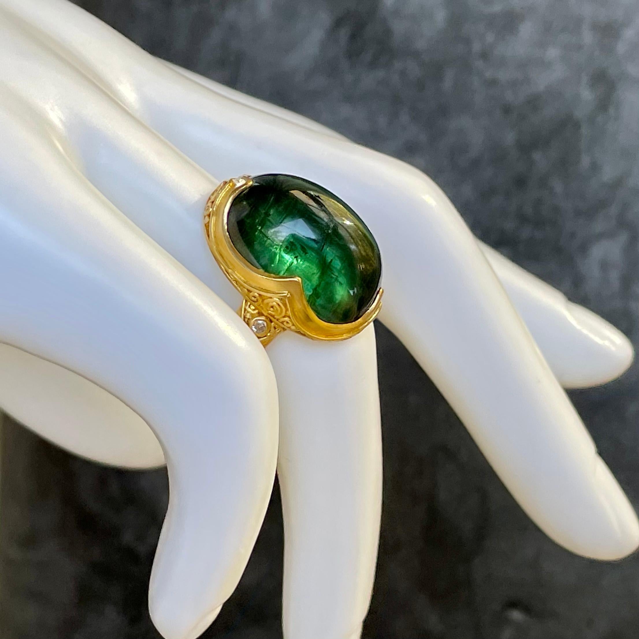 green tourmaline cabochon ring