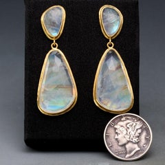 Steven Battelle 20.7 Carats Rainbow Moonstone 18K Gold Post Earrings