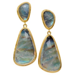 Steven Battelle 20.7 Carats Rainbow Moonstone 18K Gold Post Earrings